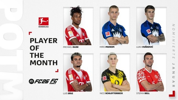 乐鱼leyu赛事中心-德甲1月最佳球员候选：奥利塞、迪亚斯领衔，汉堡2人入选